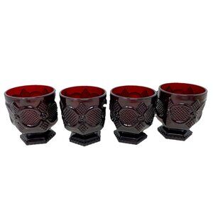 Set of 4 Vintage Avon Cape Cod Collection Ruby Red Footed Glasses 8 oz.